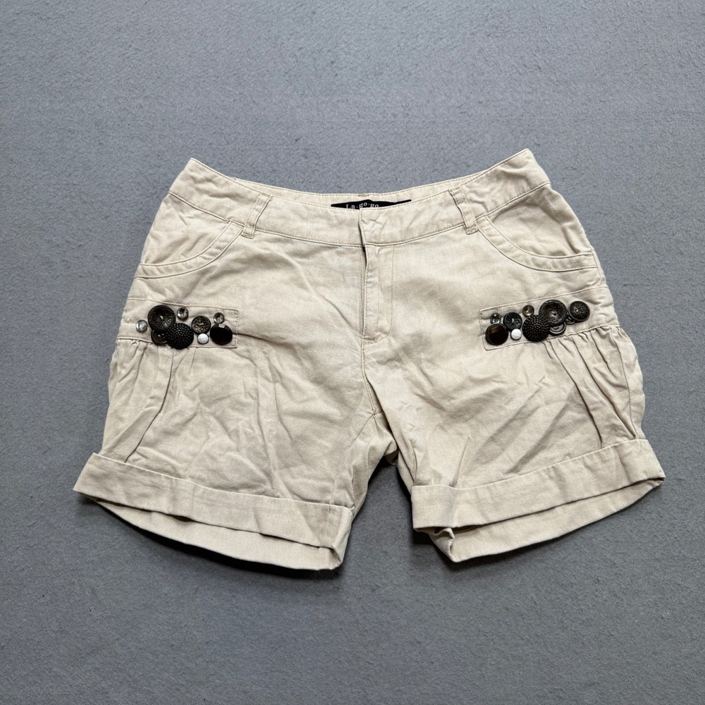 La.go.go Shorts Women's 36 Beige Mid Rise Cuffed Embellished Pockets Streetwear